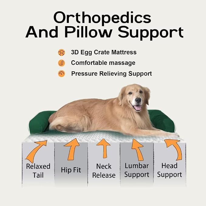 MEKIY XXL Orthopedic Waterproof Dog Bed with Bolster for Extra Large Dogs | Pillow Support for Neck Relief, Egg Crate Foam, Waterproof Liner, Anti-Slip Bottom, Removable Bolster Cover, 45 x 35 Inch - Image 3