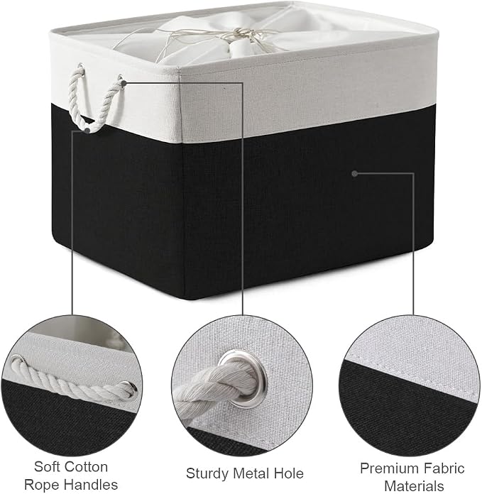 TheWarmHome Organization and Storage for Shelves - Extra Jumbo 3 Pack 20.5x15.7x13.8 inch Fabric Storage Basket for Organizing, Storage Bins for Shoes Towel Blanket (White & Black) - Image 6