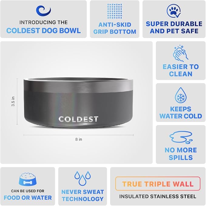 Coldest Dog Bowl - Anti Rust Metal, Non Slip, 3 Layers Insulated Stainless Steel Dog Bowls - Spill Proof & Heavy Duty - Water Bowl for Dogs, Cats & Pets, Dish Washer Safe (64 oz, Stardust Glitter) - Image 5