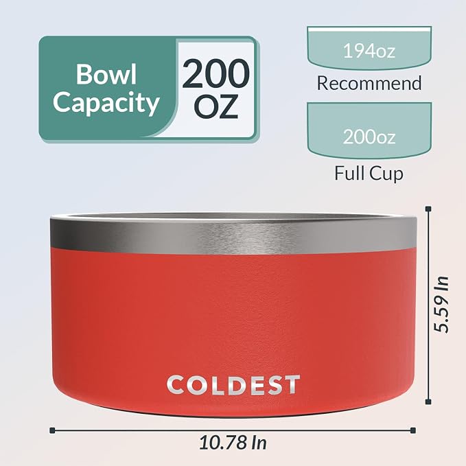Coldest Dog Bowl - Anti Rust Metal, Non Slip, 3 Layers Insulated Stainless Steel Dog Bowls - Spill Proof & Heavy Duty - Water Bowl for Dogs, Cats & Pets, Dish Washer Safe (200 oz, Crimson Red) - Image 4