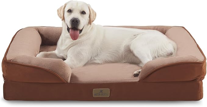 Bedfolks Orthopedic Dog Bed XL, Waterproof Dog Sofa Bed for Extra Large Dogs, Egg Foam Pet Couch Bed with Removable Washable Cover and Nonslip Bottom, Brown by Bedfolks