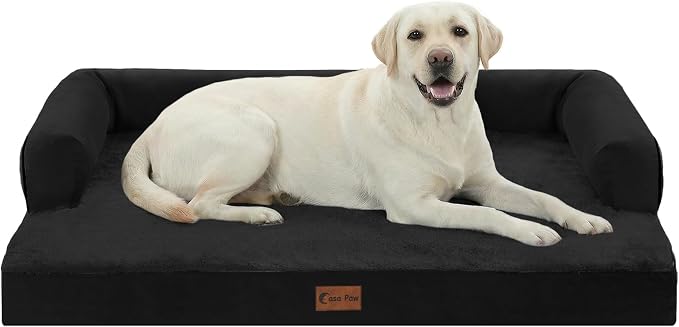 Orthopedic Washable Dog Bed for Extra Large Dogs, 45x35in, Black | Orthopedic Foam Relieves Joint Pressure, Bolsters Supports Head And Neck, Washable Cover, Non-Slip Bottom by CasaPaw