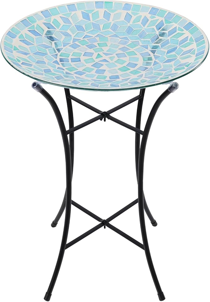 MUMTOP Mosaic Glass Bird Baths with Metal Stand for Garden Birdfeeder Decor | 14 Inch Width 19.68 Inch Height Outdoor Garden Bird Bath Bowl, Unique Glass Birdbaths Bird Feeder for Yard Decor by MUMTOP