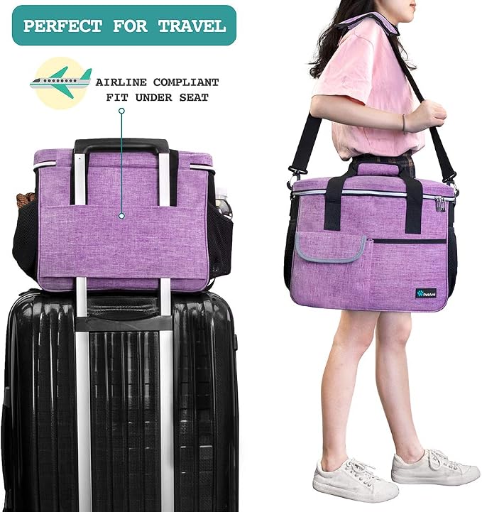PetAmi Dog Travel Bag Organizer, Pet Travel Kit with 2 Food Containers & 2 Collapsible Dog Bowls, Pet Supplies Tote with Luggage Sleeve, Weekend Road Trip Camping Essentials, Purple, Medium - Image 5