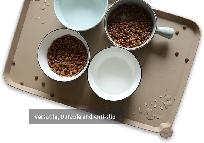 Hoki Found L Silicone Non Slip Pet Dog Cat Bowl Mats - Placemat - Feeding Mat - Waterproof - For Carpet - Tan - Image 4