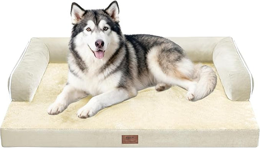 MEKIY Orthopedic Waterproof Dog Bed with Bolster for Extra Large Size Dogs | Pillow Support for Neck Relief, Egg Crate Foam, Waterproof Liner, Anti-Slip Bottom, Removable Bolster Cover, 48 x 33 Inch by Mekiy