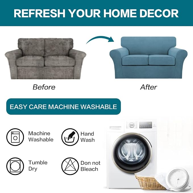 Turquoize 3 Piece Sofa Covers for 2 Cushion Couch Sofa Slipcover Soft Couch Cover for Dogs-Washable Sofa Furniture Covers with 2 Individual Cushion Covers (2 Cushion Sofa, Storm Blue) - Image 7