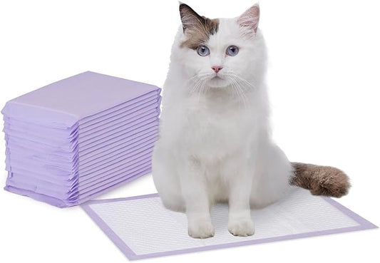 Amazon Basics Cat Litter Pee Pads, Odor Control with Fresh Scent, Super Absorbent, Multi Cat, Disposable, Universal Fit for Litter Box, Purple, 20 Count by AmazonBasics