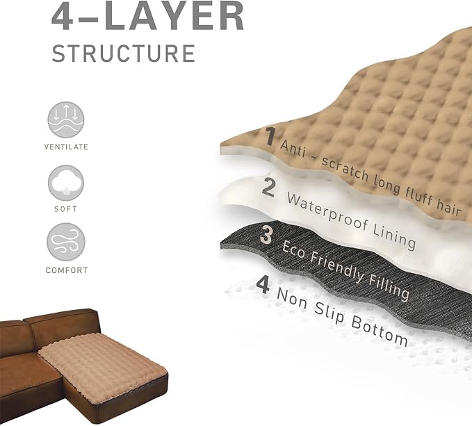 Dogs/Cats Bed Mats, Dog Pad Washable Removable Couch Cover with Anti-Slip Back, Plush Long Fur Mat, Perfect for Small, Medium and Large Dogs.(Light Brown-Bubble, 40"x50") - Image 5