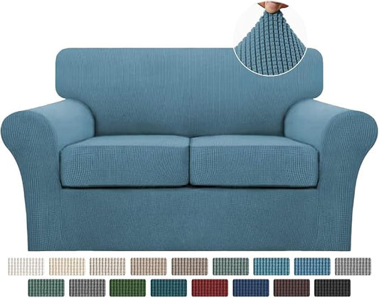 Turquoize 3 Piece Sofa Covers for 2 Cushion Couch Sofa Slipcover Soft Couch Cover for Dogs-Washable Sofa Furniture Covers with 2 Individual Cushion Covers, Thick Jacquard Fabric (Loveseat, Storm Blue) by Turquoize