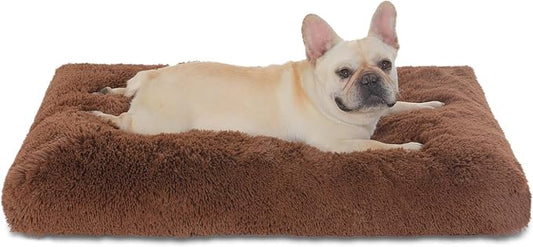 Bedfolks Waterproof Crate Bed, Plush Pad with Removable Cover, Faux Fur for Large Dogs, Washable Kennel Bed 35"x23", Solid Brown by Bedfolks