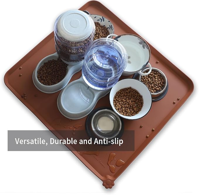 Hoki XX-Large Silicone Non Slip Pet Food Mats - Tray, Dog & Cat Bowl Mats, Waterproof, for Carpet, Caramel - Image 4