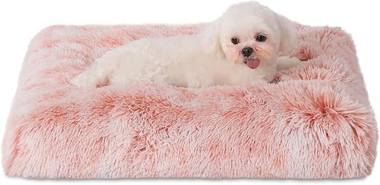 Bedfolks Waterproof Crate Bed, Plush Dog & Cat Bed with Washable Cover, Faux Fur Kennel Pad, 17"x12", Pink by Bedfolks