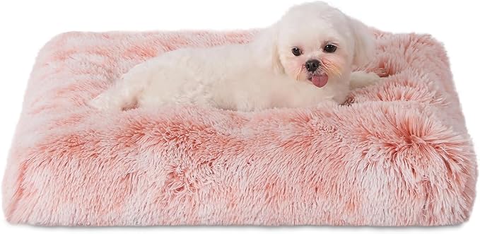 Bedfolks Waterproof Dog Crate Bed, Plush With Removable Washable Cover, Faux Fur Pad for Small Dogs and Cats, Fluffy Kennel 21"x13", Pink by Bedfolks