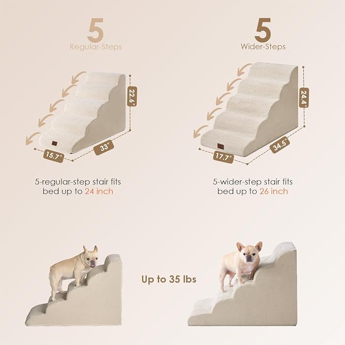 EHEYCIGA Curved Dog Stairs Ramp for High Beds, 5-Step Extra Wide Dog Steps for Small Dogs and Cats, Pet Stairs for High Bed Climbing, Non-Slip Balanced Pet Step Indoor, Beige - Image 3