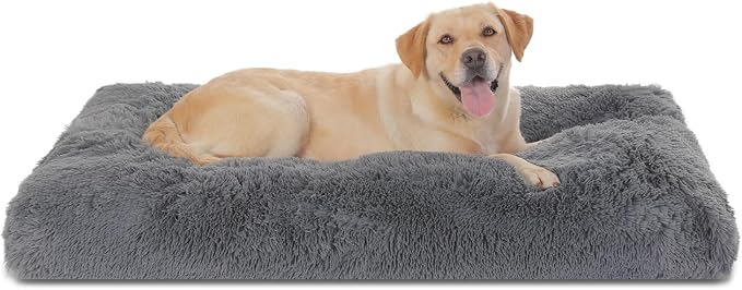 Bedfolks Waterproof Dog Crate Pad, Extra Large Faux Fur Dog Bed, Washable Kennel Bed 41"x27", Dark Grey by Bedfolks