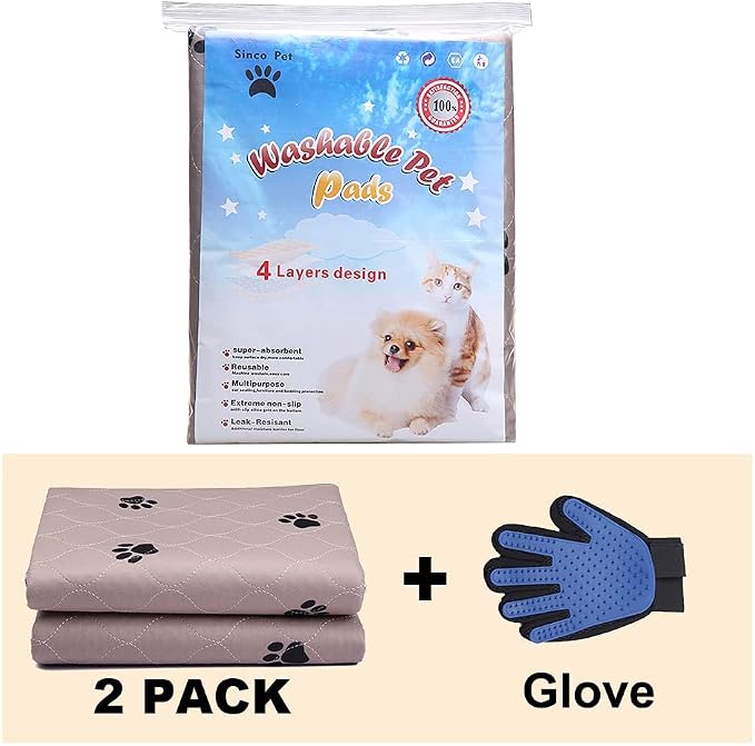 SincoPet Washable Dog Pee Pads with Puppy Grooming Gloves,Puppy Pads,Reusable Pet Training Pads,Large Dog Pee Pad,Waterproof Pet pads for dog Bed Mat,Super Absorbing Whelping Pads, Brown - Image 5