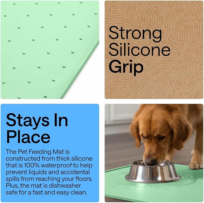 GORILLA GRIP 100% Waterproof Raised Edge BPA Free Silicone Pet Feeding Mat, Dog Cat Food Mats Contain Spills Protects Floors, Placemats for Cats and Dogs Water Bowl, Pets Accessories 32x24 Mint - Image 3