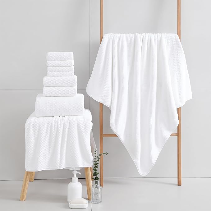 18 Piece Microfiber Bath Towels Set - 6 Bath Sheets,6 Hand Towels And 6 Washcloths,Soft Family Towels,Highly Absorbent Bathroom Towel,Quick Dry Shower Towel Luxury Towels For Hotel Spa Dorm-White - Image 4