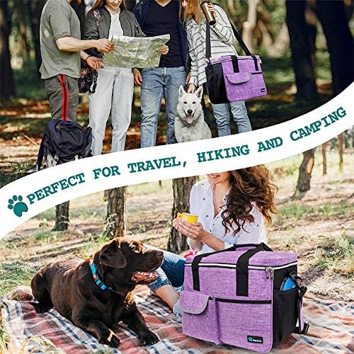 PetAmi Dog Travel Bag Organizer, Pet Travel Kit with 2 Food Containers & 2 Collapsible Dog Bowls, Pet Supplies Tote with Luggage Sleeve, Weekend Road Trip Camping Essentials, Purple, Medium - Image 6