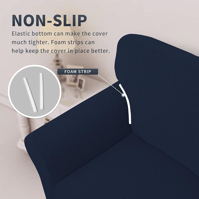 Easy-Going Stretch Jacquard Couch Cover, 1-Piece Soft Sofa Cover, Sofa Slipcover with Anti-Slip Foams, Washable Furniture Protector for Kids, Pets (Sofa, Navy Blue) - Image 4