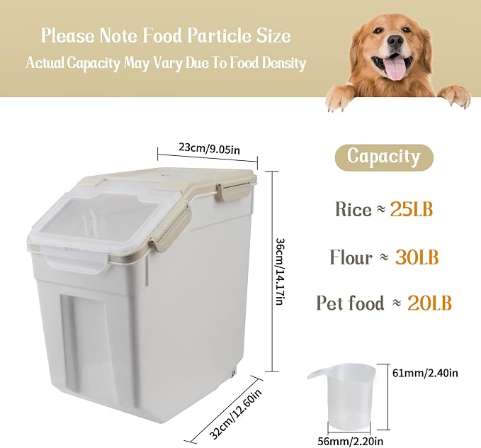Large Flour Storage Container Bin 25lb, 4Pack Airtight Rice Storage Containers with Wheels Seal Locking Lid, BPA Free with Measuring Cup&Scoop for Flour, Rice, Grain(Gray) - Image 2