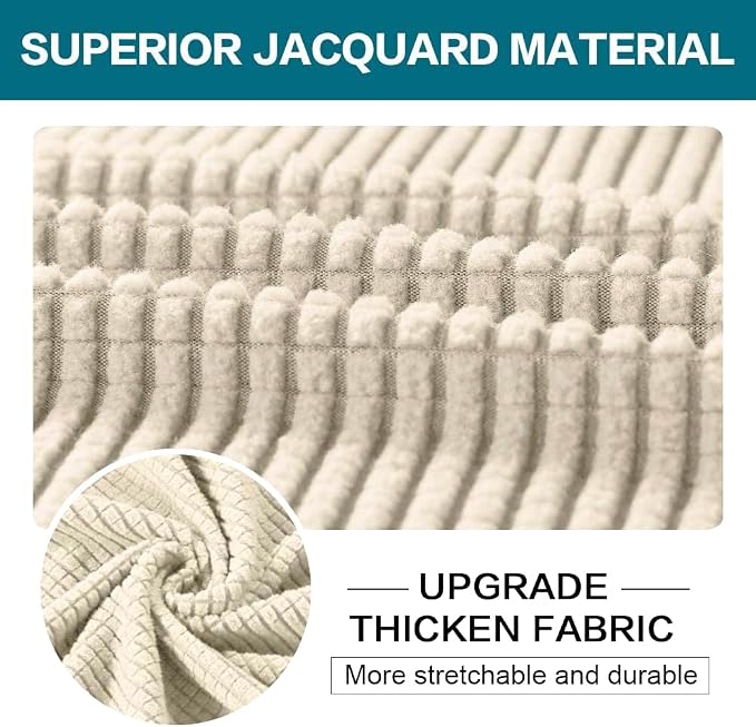 Turquoize 4 Piece Couch Cover Sofa Covers for 3 Cushion Couch Sofa Slipcovers Washable Sofa Cover for Dogs with Individual Couch Cushion Covers Feature Jacquard Fabric(3 Cushion Sofa, Biscotti Beige) - Image 3