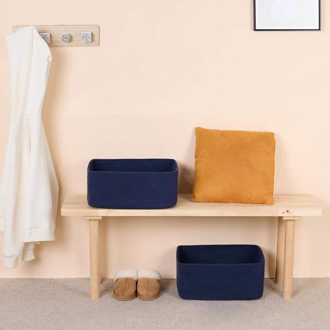 MiniArk Large Storage Baskets for Organizing, 17 x 13 x 7.5” Closet Shelf Baskets for Clothes Blanket Towels, Baby Nursery, Toy Bins Box, Woven Rope Baskets, 4 Packs Navy Blue - Image 6