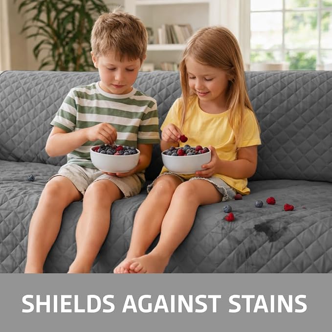 Sofa Shield 100% Waterproof Couch Cover with Patented Straps, Slip & Stain Resistant Furniture Protector, Machine Washable Sofa Slipcover for Dogs Cats Pets Kids, 23 inch Seat, Armchair, Dark Gray - Image 4