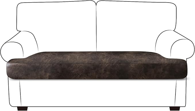 ANARACHON Leather Look Couch Cushion Covers Sofa Seat Slipcovers Sets Couches Furniture Protector for Sectional Armchair Loveseat Pets Kids Stretch Spandex Fabric (1 T-Cushion loveseat, Brown) by ANARACHON