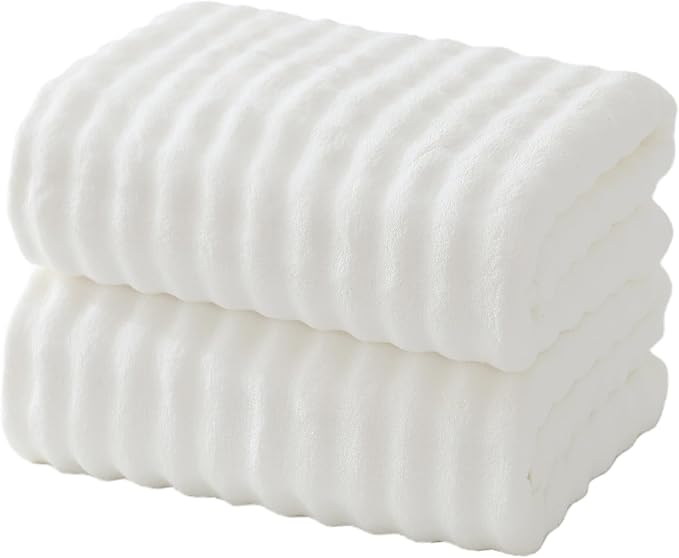 Bath Sheets 40x80 Inches Microfiber Extra Large BathTowels Super Soft Absorbent Quickly Dry Shower Towels for Bathroom (White,PK 2) by FITIFINE