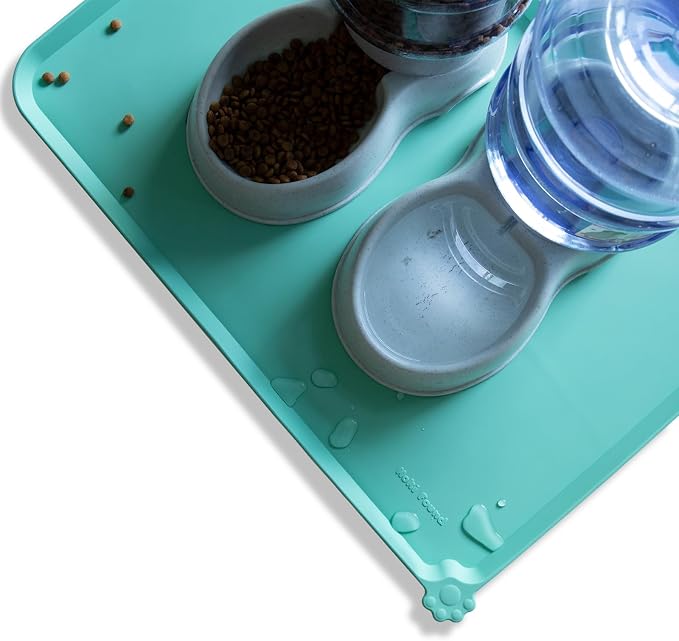 Hoki Found Large Silicone Non Slip Pet Food Mats - Tray for Dogs and Cats - Waterproof Feeding Mats - Cool Mint - Image 5