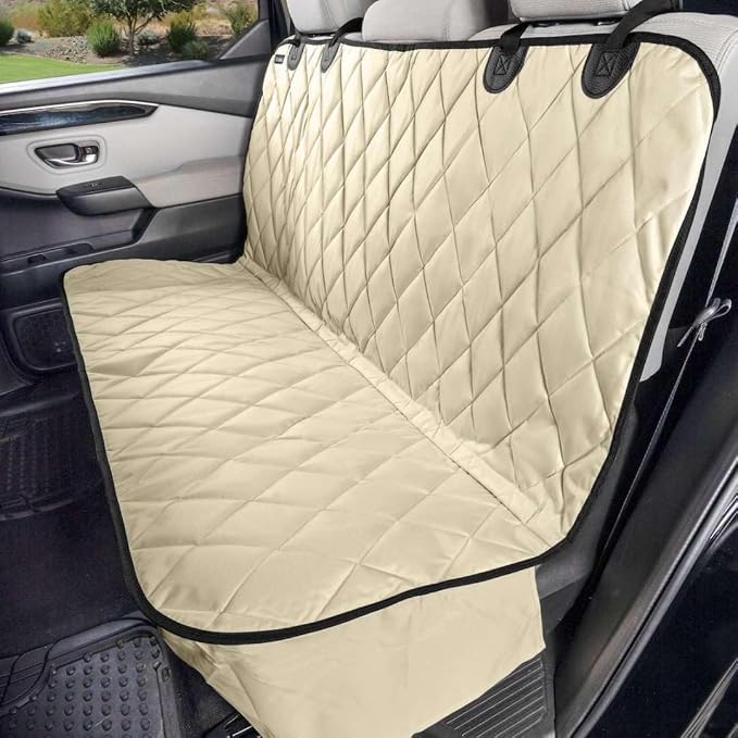 4Knines Back Seat Pet Cover for Dogs w/o Hammock – 54" Wide, Waterproof Car Seat Cover, Non-Slip, Heavy-Duty – Fits Cars, SUVs, Small Trucks – 2 Seat Belt & Latch Access – Back Seat Protector (Beige) by 4Knines