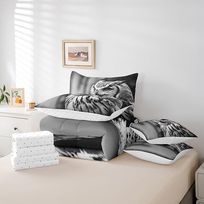 Erosebridal 7-Piece Owl Animal Comforter Set King Size, Owl Bed in a Bag Bedroom Comforter with Sheets (1 Comforter, 1 Flat Sheet 1 Fitted Sheet 2 Pillowcases and 2 Pillow Shams) - Image 6