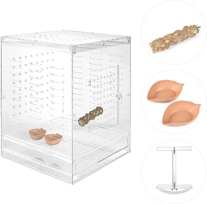 Clear Acrylic Bird Cage for Small Birds, Transparent Display Habitat for Canary, Parakeet - Easy to Clean & Assemble (14x15x20in) - Image 3