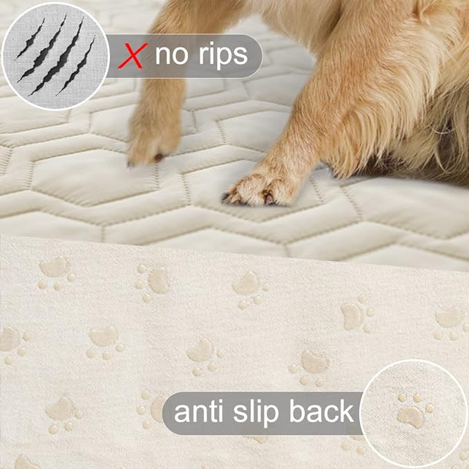 Tcksstex Waterproof and Anti-Slip Dog Bed Cover and Pet Blanket Sofa Pet Bed Mat ，car Incontinence Mattress Protectors Furniture Couch Cover for Most Cats Dogs, Pets（82x102-Ivory） - Image 3