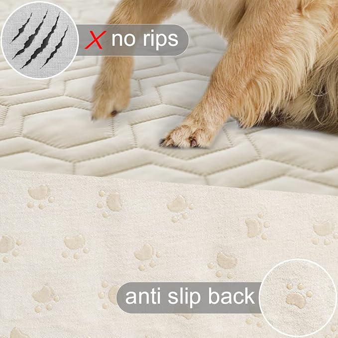Tcksstex Waterproof and Anti-Slip Dog Bed Cover and Pet Blanket Sofa Pet Bed Mat ，car Incontinence Mattress Protectors Furniture Couch Cover for Most Cats Dogs, Pets（30x70-Ivory） - Image 3