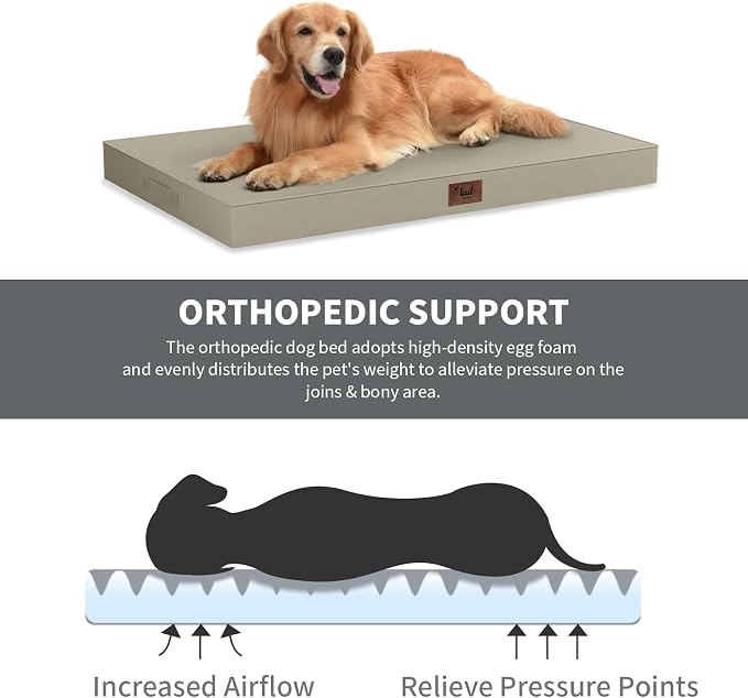 Outdoor Waterproof Orthopedic Dog Bed for Medium Size Dogs | Egg Crate Foam for Joint Support, Fits 36x23 Crates, TPU Waterproof Layer, Machine Washable 1680D Oxford Cover, Up to 50 lbs - Image 3