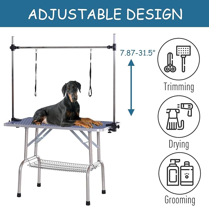 46" Dog Grooming Table Foldable Pet Grooming Tables with Adjustable Arm Noose Storage Mesh Tray Maximum Capacity Up to 330lbs Blue - Image 7