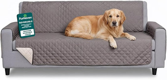 FurHaven Water-Resistant Sofa Cover for Dogs & Cats, Reversible Couch Protector with Secure Straps and Pinsonic Quilted Fabric, Machine Washable Couch Cover, Sofa Sized, Gray Mist by FurHaven