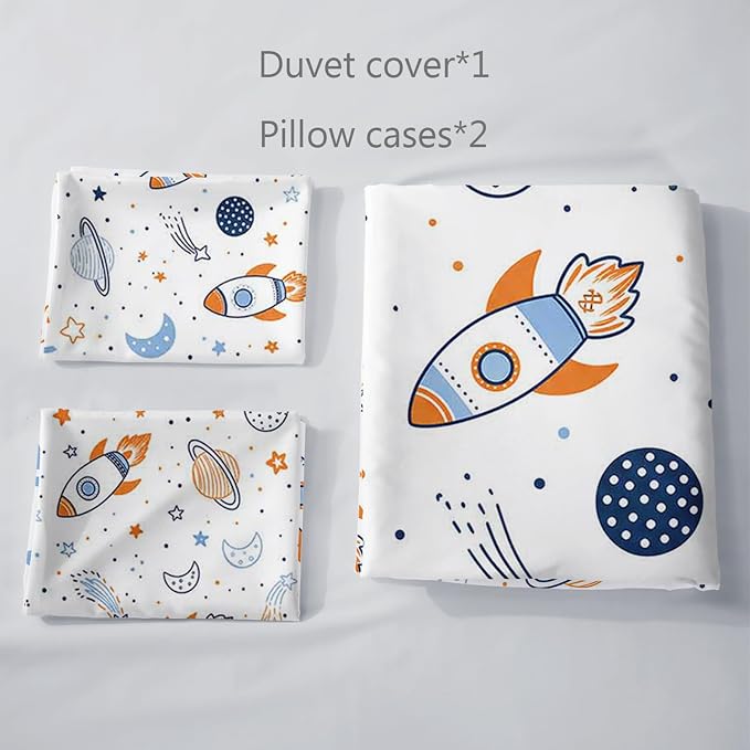 AILONEN Space Shuttle Full Duvet Cover Set 3 Piece, Orange Comet Printed Bedding with 2 Pillowcases, Microfiber Zipper Closure, Teen Guest Bedroom - Image 5