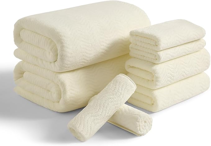 8 Piece Bath Towel Set |2 Oversized Large Bath Sheet,2 Hand Towels,4 Washcloths| Ultra Soft Cozy Bath Towel Set for Bathroom Hotel Gym Spa,Highly Absorbent Quick Dry Bathroom Towel Collections,Cream by JessyHome