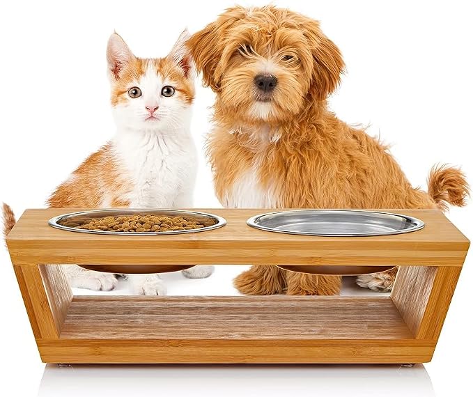 4" Tall Elevated Dog Bowls for Small Dogs, Food and Water Bowl Set by Pawfect Pets (Natural Bamboo) - Image 8