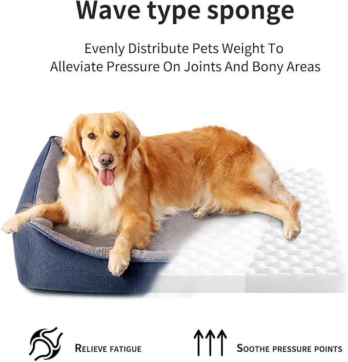 Tidore Orthopedic Dog Beds for Medium Dogs, Durable Egg Crate Foam Sofa Dog Bed wit Washable Removable Cover,Waterproof Lining,Pet Bed for Large Dogs (Navy Blue-Velvet, 39.4" L x 31.5" W x 7.4" Th) - Image 5