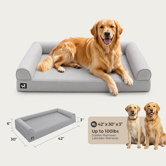 Sytopia 42in Dog Beds for Large Sized Dogs,XL Orthopedic Pet Bed with Removable Washable Cover, Waterproof Egg Crate Foam, Non-Slip Bottom, Supports up to 100+ lbs for Old Pet, Light Gray - Image 7