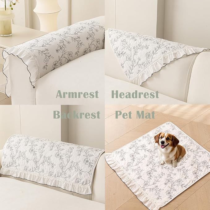 Couch Cover Sofa Covers Washable, Cotton B Non-Slip Sofa Slipcover | Boho Floral Couch covers for Sofa Armrest Headrest, Furniture Protector L Shaped Sectional Cover (1PC, White/Black, 36"X47") - Image 6