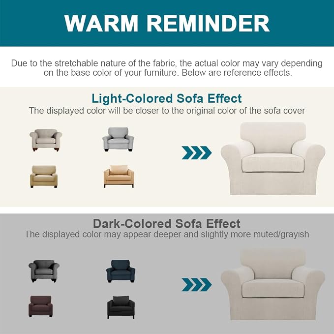 Turquoize 2 Piece Chair Covers for Living Room Armchair Couch Cover with Individual Cushion Covers Furniture Cover for Chairs Feature Jacquard Fabric (Chair, Ivory) - Image 6