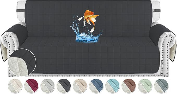 MAXIJIN Waterproof Oversized Couch Covers for 3 Cushion Couch, 79" Quilted Sofa Covers Washable Pet Dog Couch Cover Protector with Elastic Strap & Side Pocket (Large Sofa, Black) by MAXIJIN