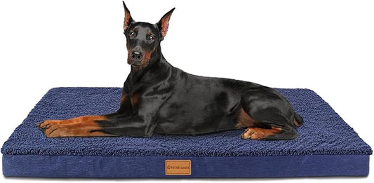 Patas Lague Orthopedic Large Dog Bed Pet Sofa Mat 56''X40'' Navy Blue | Egg-Crate Foam Dog Couch For Large Sized Dogs, Waterproof Removable Washable Cover, Soft Pet Crate Bed With Nonskid Bottom by PatasLague