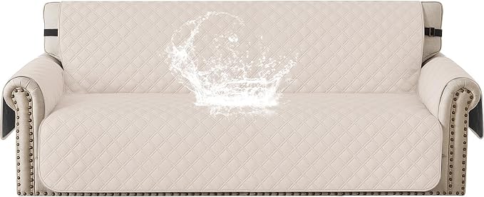 Waterproof Couch Cover for Pets, Sofa Covers for 3 Cushion Couch Washable, Non Slip Couch Covers for Dogs with Side Pockets Elastic Straps, Quilted Couch Covers for Sofa (Sofa, Beige) by CYCMACOHOME